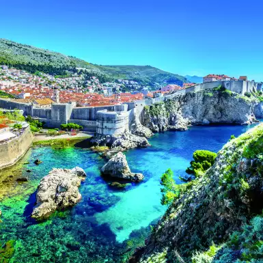 Aerial view of Dubrovnik cityscape on Adriatic Coast in Croatia